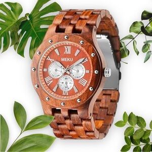 MEKU Red SandalWood/Silver Watch.
